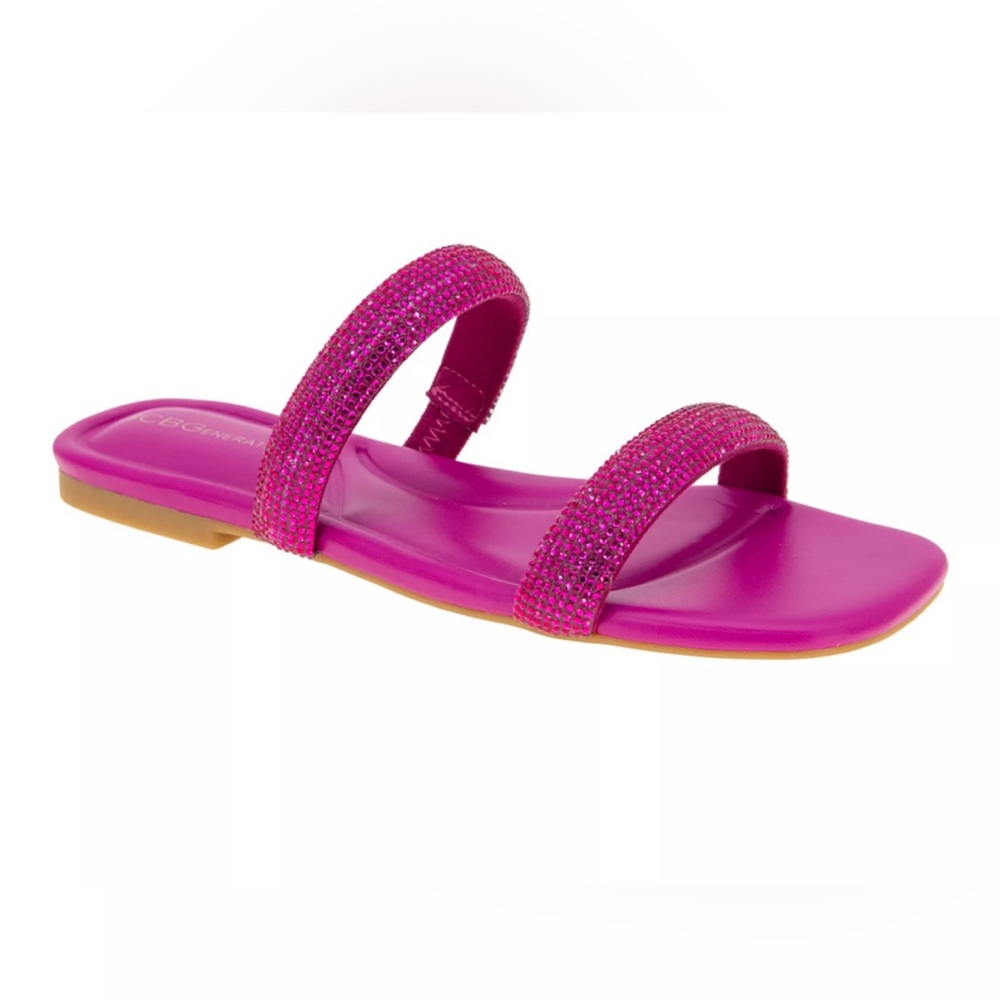 BCBGeneration Glannis Pink Rhinestone Sandals Flat Slip On sz 7.5 NEW $79